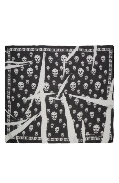 Shop Alexander Mcqueen Slash Skull Print Silk Scarf In Black/ Ivory