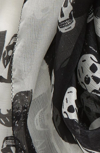 Shop Alexander Mcqueen Slash Skull Print Silk Scarf In Black/ Ivory