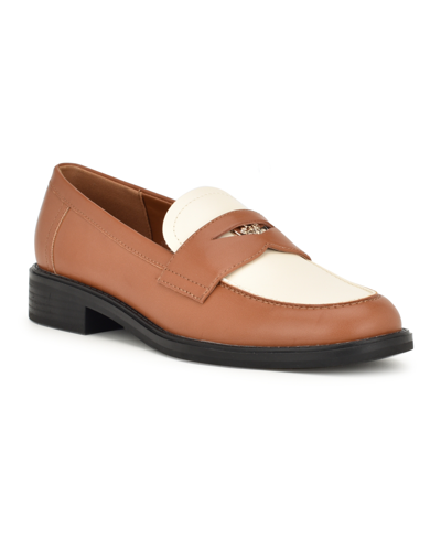 Shop Nine West Women's Seeme Slip-on Round Toe Casual Loafers In Brown,cream