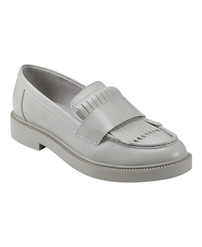 Shop Marc Fisher Women's Calixy Almond Toe Slip-on Casual Loafers In Light Gray- Faux Leather