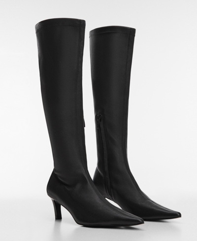 Shop Mango Women's Kitten Heels Leather Boots In Black