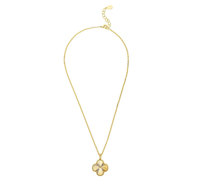 Shop Rivka Friedman Satin Finish Large Clover Pendant Necklace In Gold
