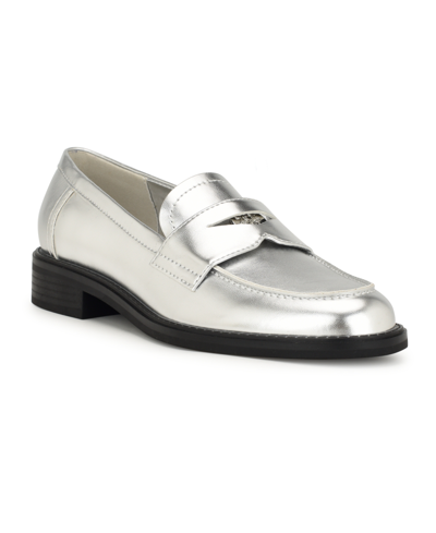Shop Nine West Women's Seeme Slip-on Round Toe Casual Loafers In Silver