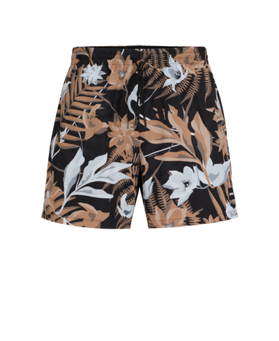 Shop Hugo Boss Boss By  Men's Tropical-print Quick-drying Swim Shorts In Medium Beige