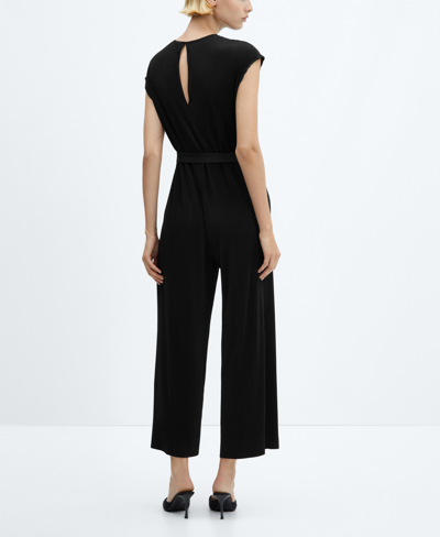 Shop Mango Women's Bow Detail Pleated Jumpsuit In Black