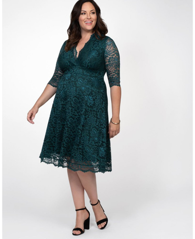 Shop Kiyonna Women's Plus Size Mademoiselle Lace Cocktail Dress With Sleeves In Emerald Green