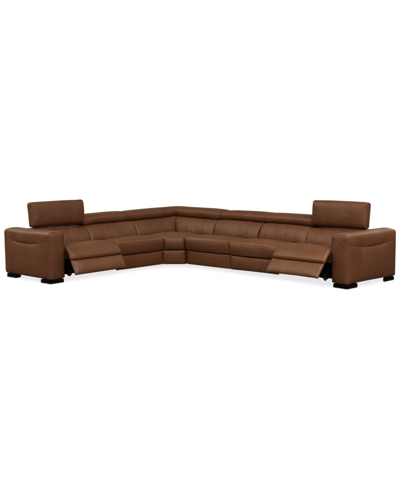 Macy's Rinan 158" 6-pc. Leather Sectional With 3 Power Recliners, Created For  In Cream