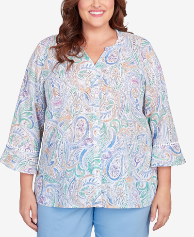 Shop Alfred Dunner Plus Size Classic Pastels Paisley Flutter Sleeve Button Front Top In Multi