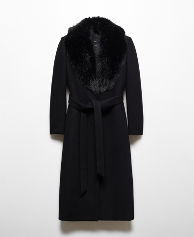 Shop Mango Women's Faux Fur Collar Detachable Wool Coat In Black