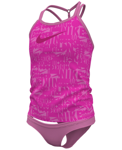 Shop Nike Big Girls Retro Flow T-crossback Tankini Swimsuit, 2 Piece Set In Photo Blue