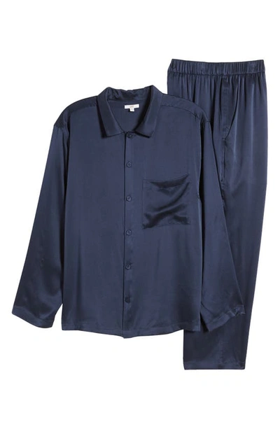 Shop Lunya Long Sleeve Washable Silk Pajamas In Deep Blue