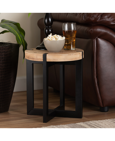 Baxton Studio Horace Rustic And Industrial 15.7" Finished Wood And Finished Metal End Table In Brown,black