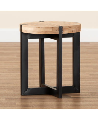 Baxton Studio Horace Rustic And Industrial 15.7" Finished Wood And Finished Metal End Table In Brown,black