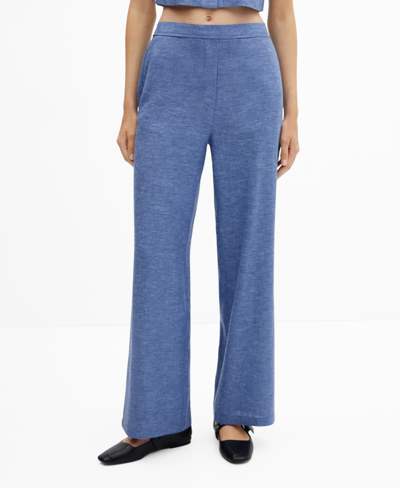 Shop Mango Women's Linen-blend Elastic Waist Trousers In Blue