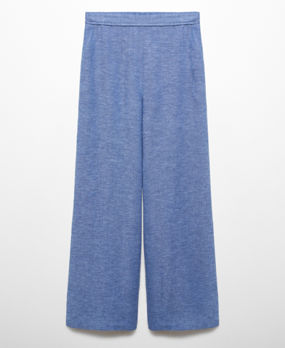 Shop Mango Women's Linen-blend Elastic Waist Trousers In Blue
