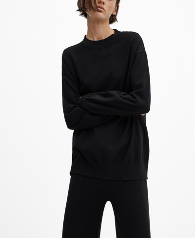 Shop Mango Women's Round-neck Knitted Sweater In Black