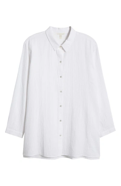 Shop Eileen Fisher Classic Collar Easy Organic Cotton Button-up Shirt In White