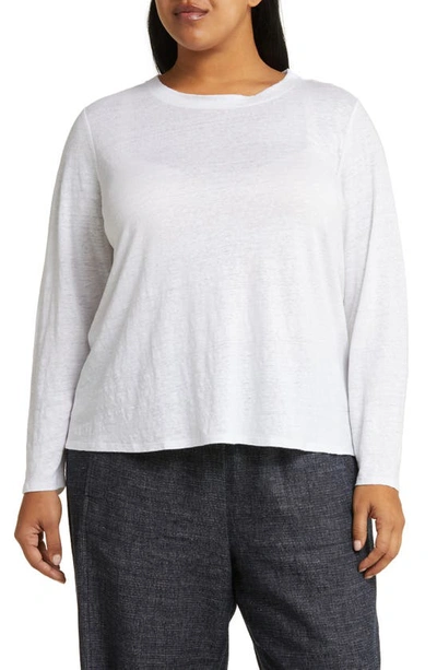 Shop Eileen Fisher Organic Linen Long Sleeve T-shirt In White