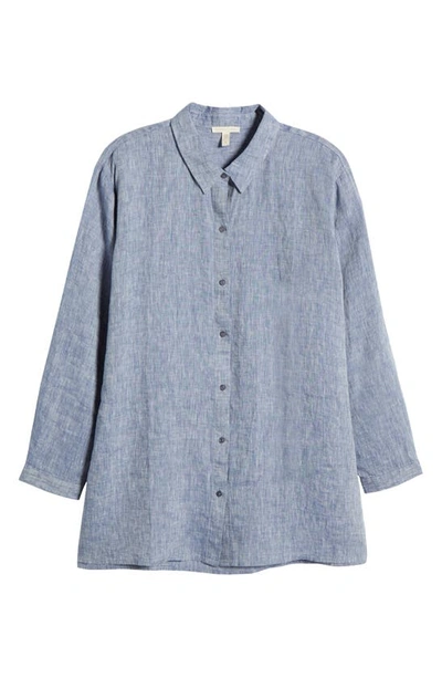 Shop Eileen Fisher Classic Collar Easy Organic Linen Chambray Button-up Shirt