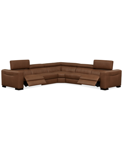 Shop Macy's Rinan 125" 5-pc. Leather Sectional With 2 Power Recliners, Created For  In Sambuco