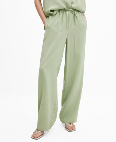 Shop Mango Women's Elastic Waist Wide Leg Pants In Green