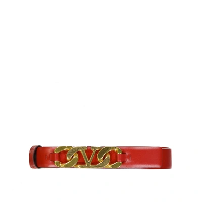 Shop Valentino Vlogo Chain Leather Belt In Red