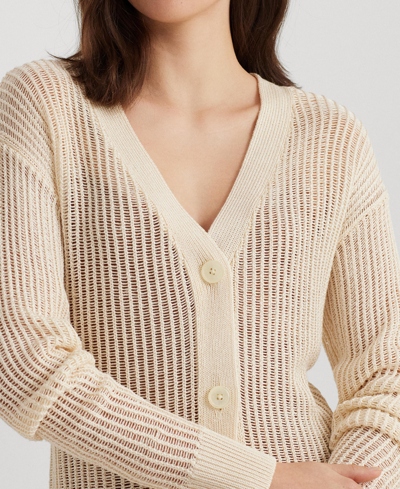 Shop Lauren Ralph Lauren Women's Linen-blend Rib-knit Cropped Cardigan In Mascarpone Cream