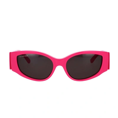 Balenciaga Logo-print Rectangle-frame Sunglasses In Fuchsia