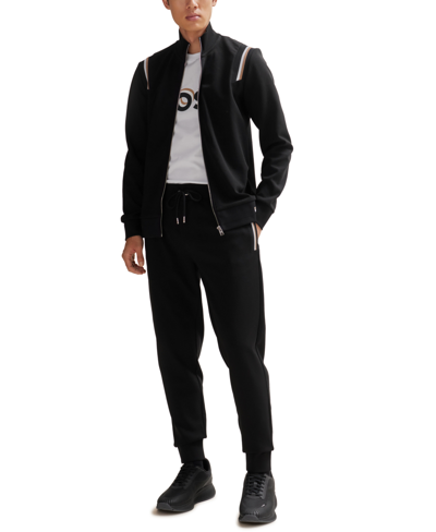 Shop Hugo Boss Boss By  Men's Signature-stripe Zip-up Sweatshirt In Black
