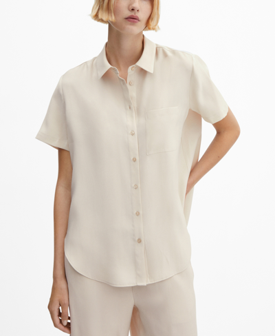 Shop Mango Women's Short-sleeve Button-down Shirt In Ecru