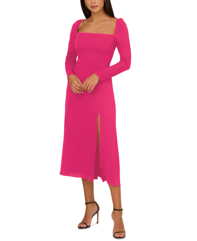 Shop Adrianna By Adrianna Papell Women's Square-neck Light Crepe Midi Dress In Hot Orchid