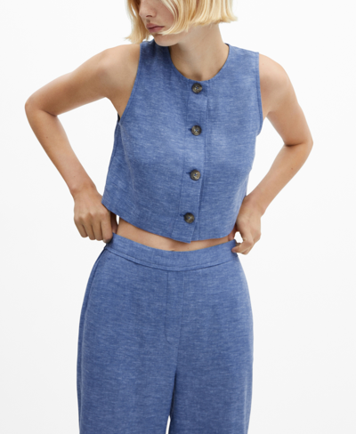 Shop Mango Women's Linen Buttoned Top In Blue