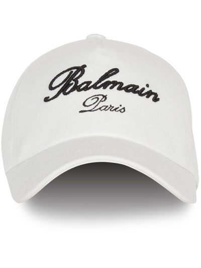 Shop Balmain White Signature Cotton Baseball Cap