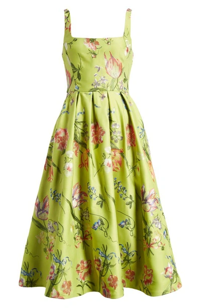 Shop Marchesa Notte Embroidered Sleeveless Fit & Flare Dress In Spring Green Multi