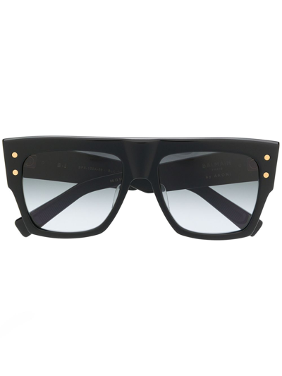 Shop Balmain Eyewear X Akoni Black Square-frame Sunglasses