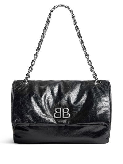 Shop Balenciaga Black Monaco Medium Leather Shoulder Bag