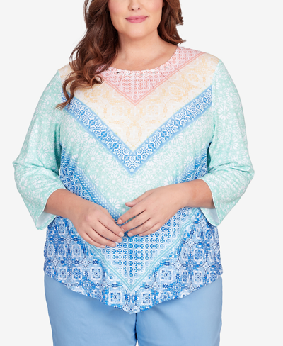 Shop Alfred Dunner Plus Size Classic Pastels Pleated Neck Chevron Top In Multi