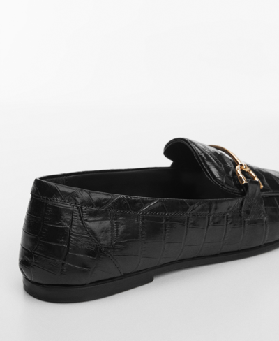 Shop Mango Women's Metallic Detail Leather Moccasins In Black