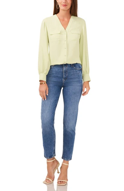Shop Vince Camuto V-neck Button-up Blouse In Foam Green