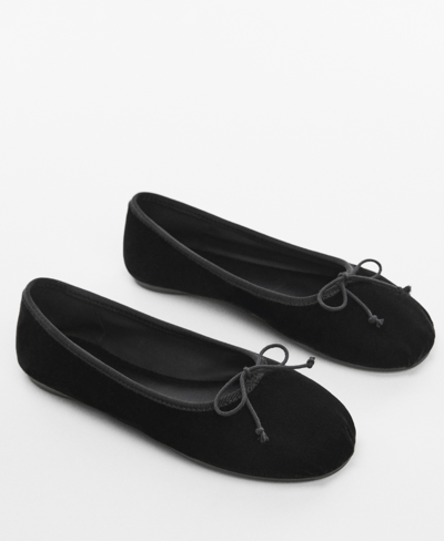 Shop Mango Women's Velvet Bow Ballerina Shoes In Black