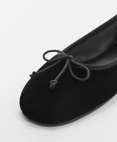 Shop Mango Women's Velvet Bow Ballerina Shoes In Black
