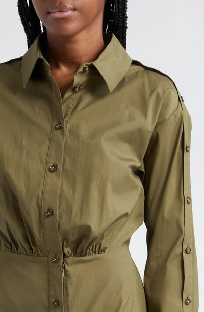 Shop Veronica Beard Rae Button Long Sleeve Mini Shirtdress In Army