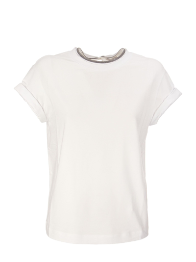 Shop Brunello Cucinelli Stretch Cotton Jersey T Shirt With Precious Faux Layering