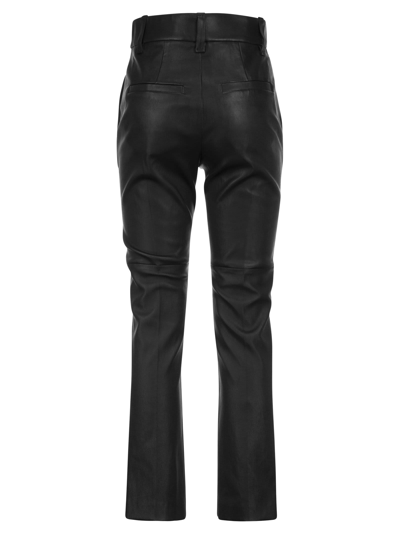 Brunello Cucinelli Women Stretch Nappa Leather Square Cigarette Trousers With Jewellery In Black