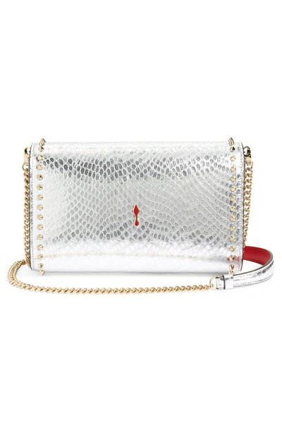 Shop Christian Louboutin Paloma Snakeskin Print Leather Clutch In M658 Silver/ Gold