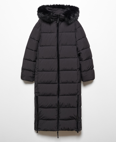 Shop Mango Women's Faux Fur Hood Quilted Coat In Black