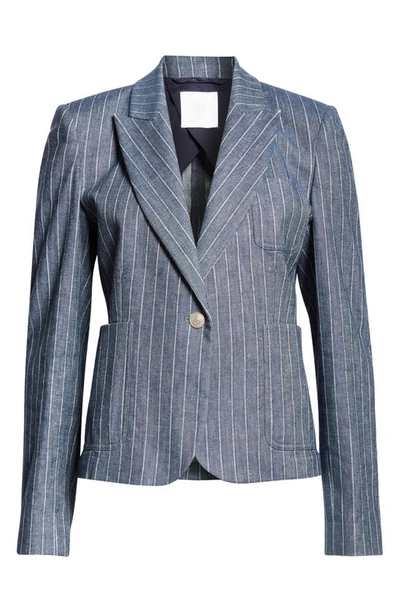 Eleventy Pinstripe Crop Linen & Cotton Blend Blazer In Blue