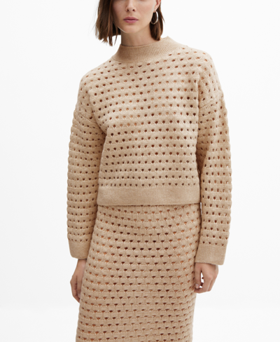Shop Mango Women's Openwork Details Knitted Jumper In Light,pastel Gray