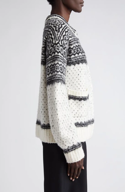 Shop Altuzarra Forster Fair Isle Merino Wool Blend Cardigan In Ivory Norwegian Fairisle