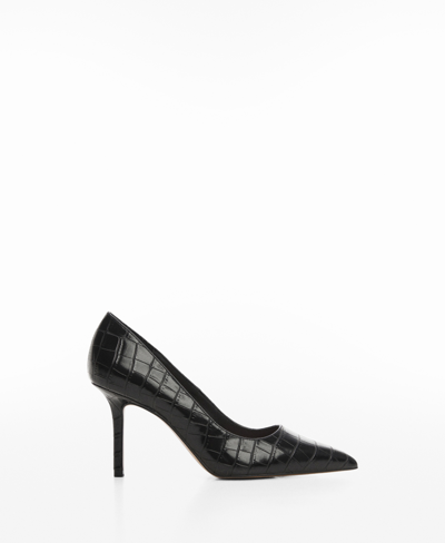 Shop Mango Women's Croc-effect Heeled Shoes In Black